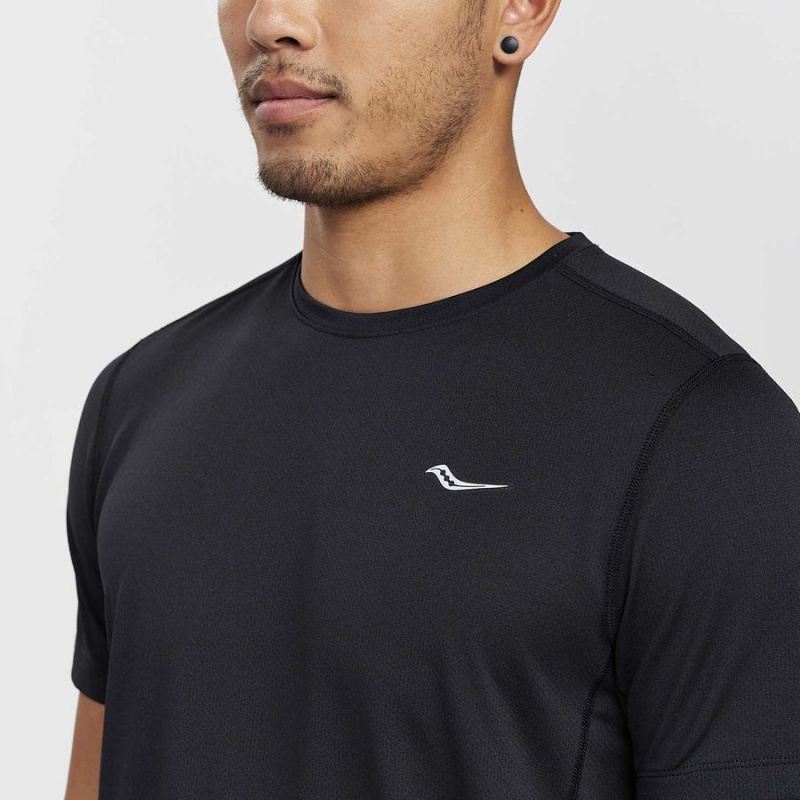 Men's Saucony Stopwatch Short Sleeve T Shirts Black | SG S96254-T35