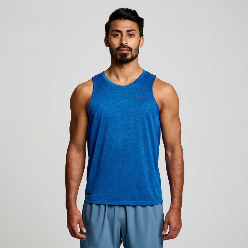 Men\'s Saucony Stopwatch Singlet Tank Top Blue | SG S65132-K38