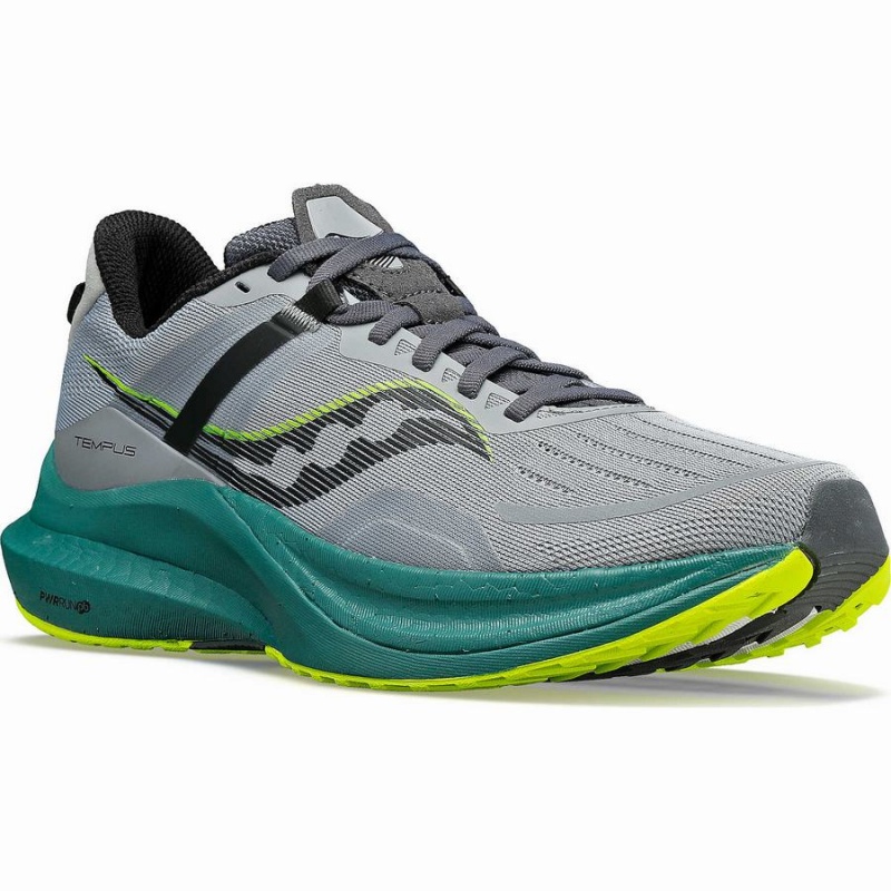 Men's Saucony Tempus Running Shoes Grey / Green | SG S30571-B54