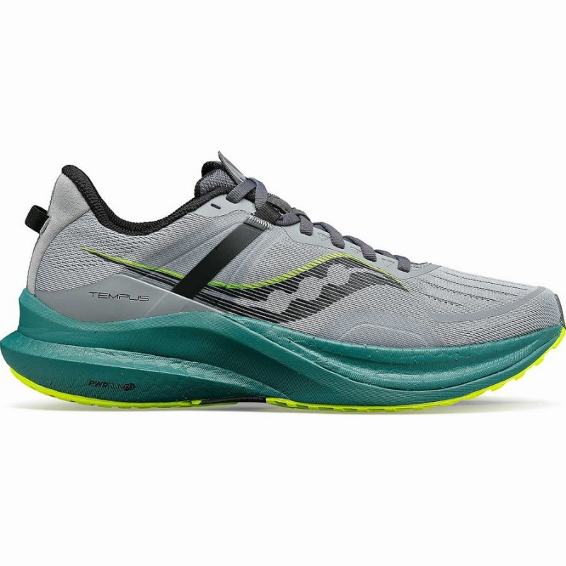 Men\'s Saucony Tempus Running Shoes Grey / Green | SG S30571-B54