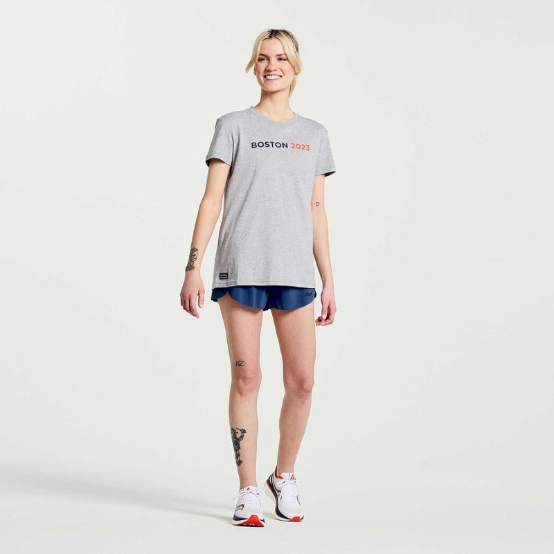 Women's Saucony Boston Rested T Shirts Grey | SG S46027-R57