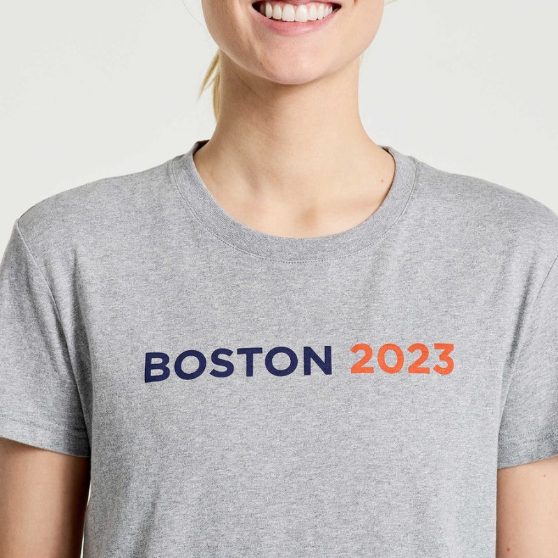 Women's Saucony Boston Rested T Shirts Grey | SG S46027-R57