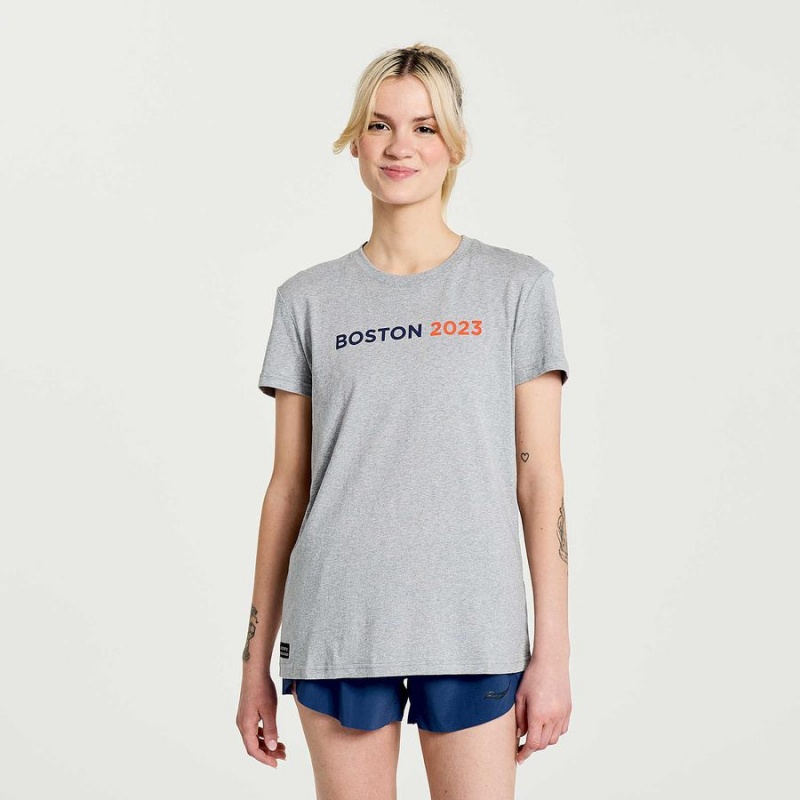 Women\'s Saucony Boston Rested T Shirts Grey | SG S46027-R57