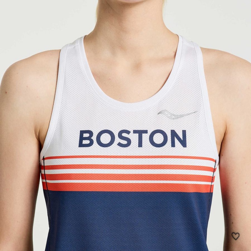 Women's Saucony Boston Stopwatch Singlet Tank Top Blue / White | SG S59763-N51