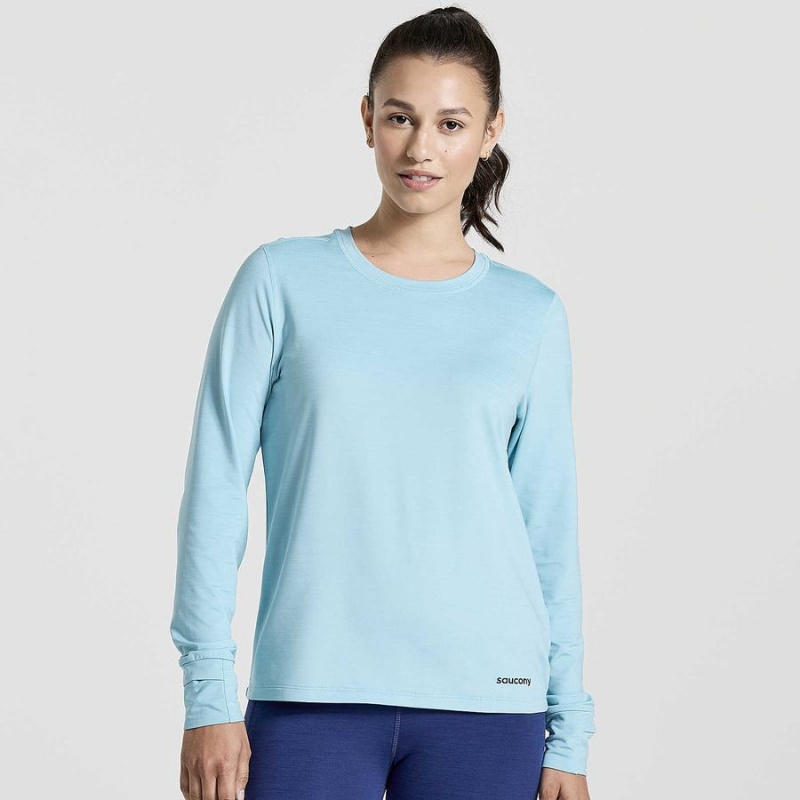 Women\'s Saucony Boulder Baselayer Tops Blue | SG S23870-B78