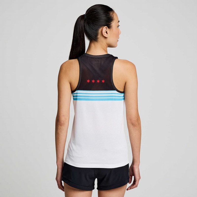 Women's Saucony Chicago Stopwatch Singlet Tank Top White / Black | SG S32971-C96