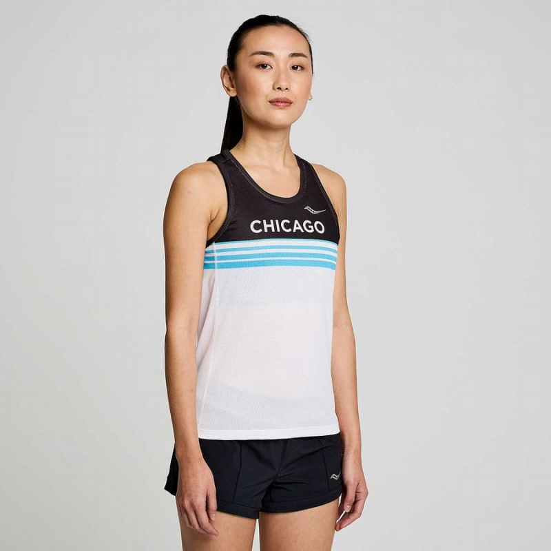 Women's Saucony Chicago Stopwatch Singlet Tank Top White / Black | SG S32971-C96