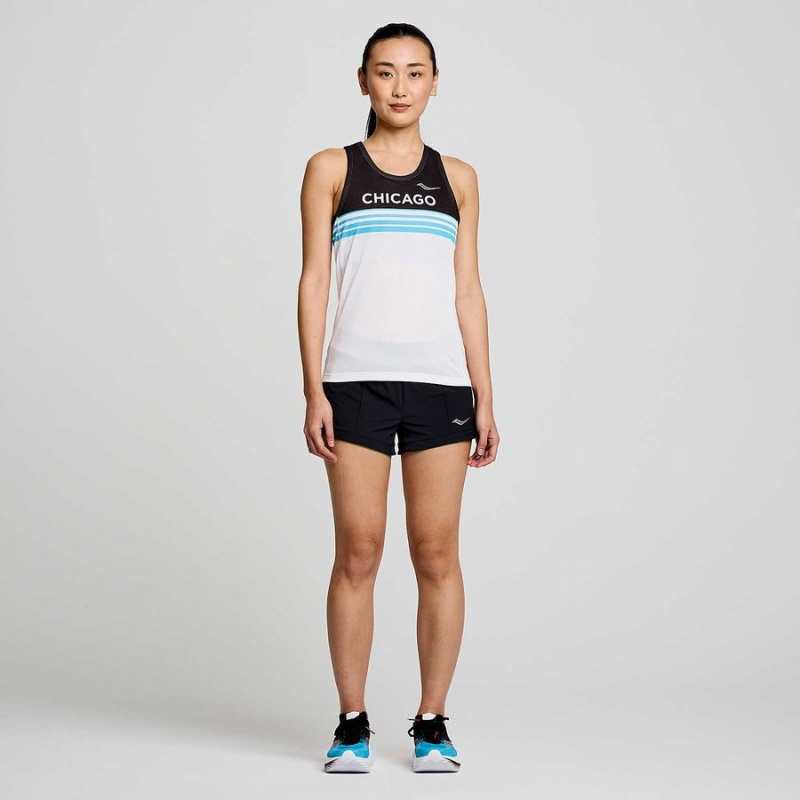 Women's Saucony Chicago Stopwatch Singlet Tank Top White / Black | SG S32971-C96