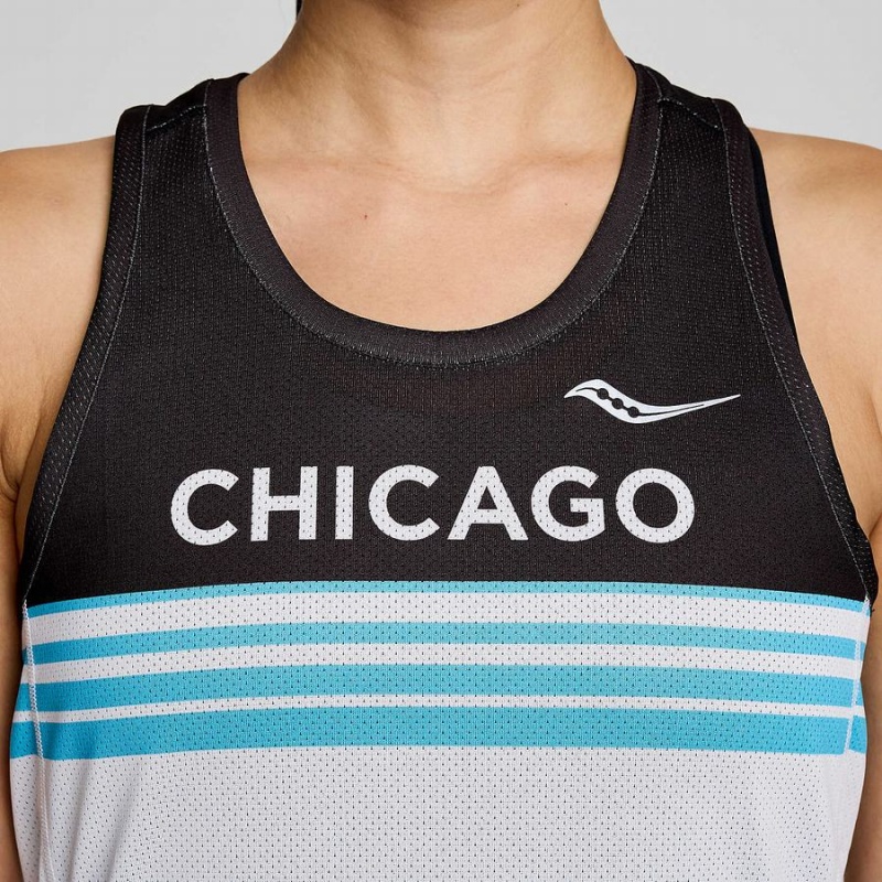 Women's Saucony Chicago Stopwatch Singlet Tank Top White / Black | SG S32971-C96