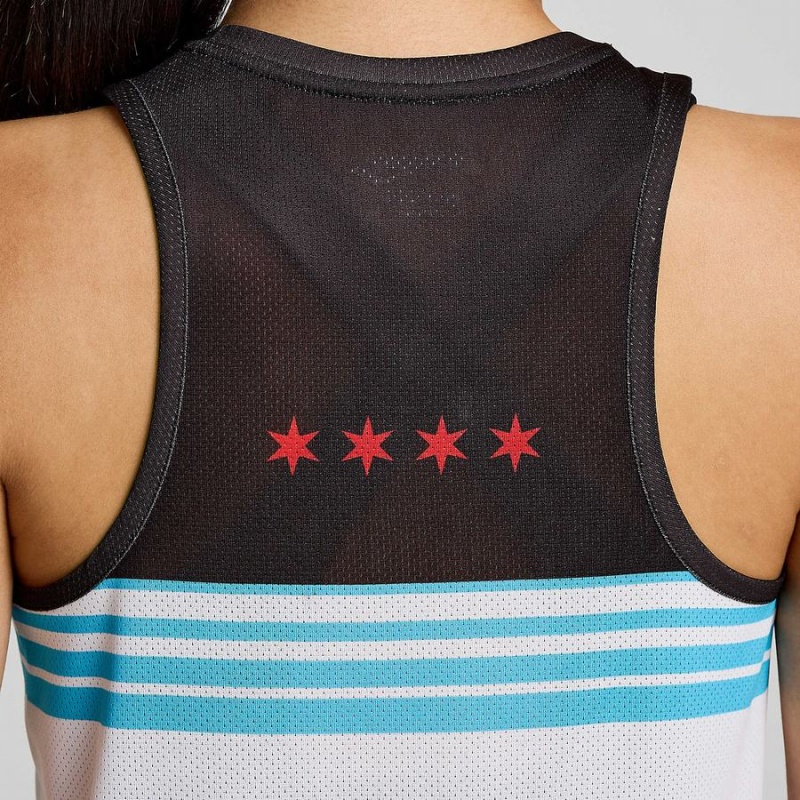 Women's Saucony Chicago Stopwatch Singlet Tank Top White / Black | SG S32971-C96