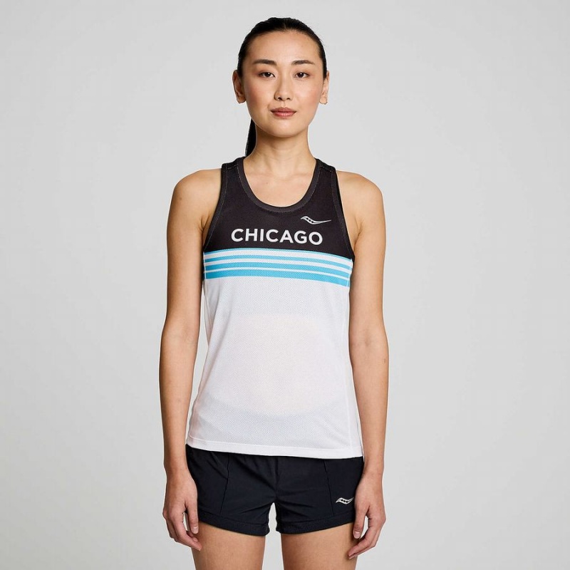 Women\'s Saucony Chicago Stopwatch Singlet Tank Top White / Black | SG S32971-C96