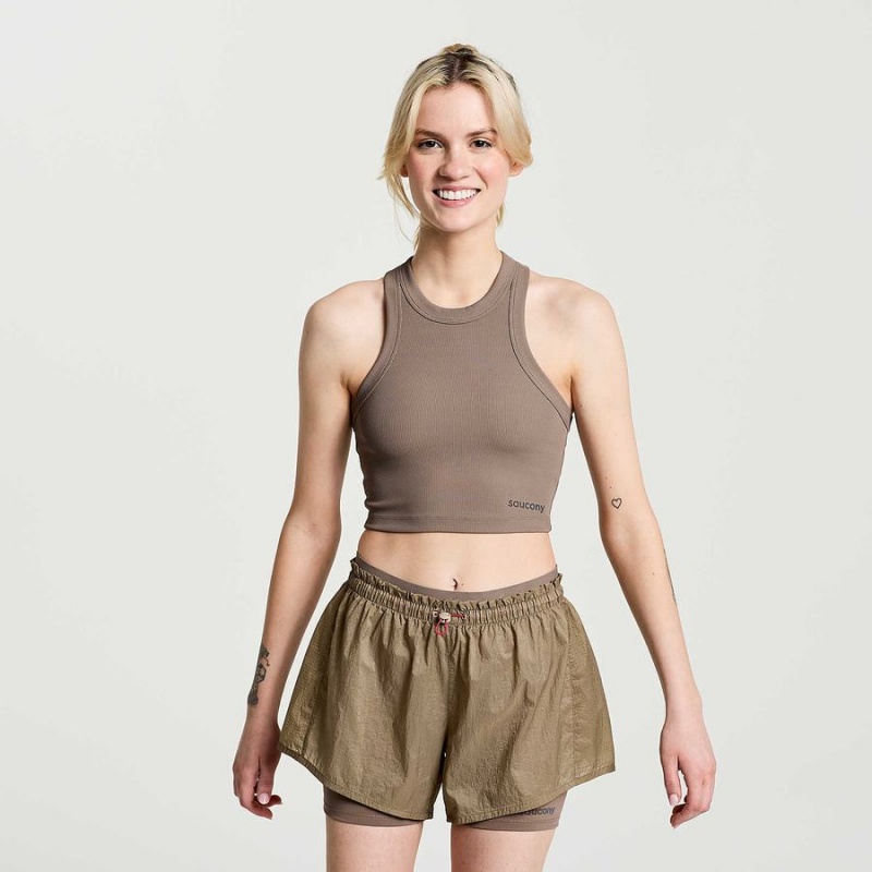 Women\'s Saucony Elevate Crop Tops Brown | SG S56942-A74