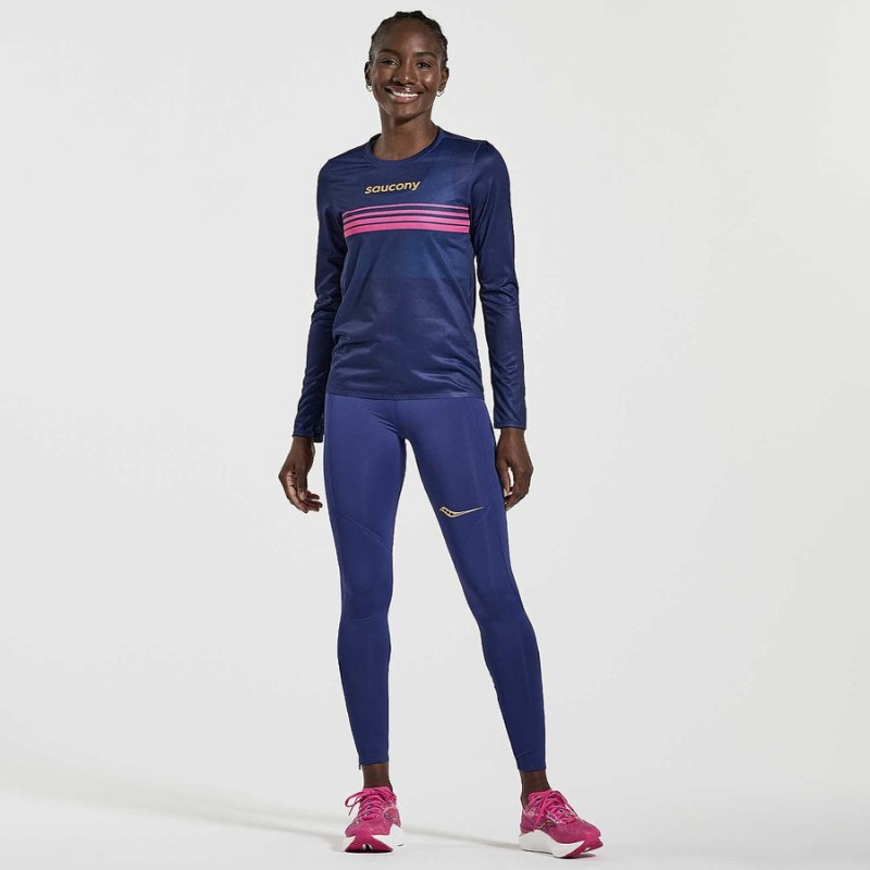 Women's Saucony Elite Long Sleeve T Shirts Navy | SG S81259-M51