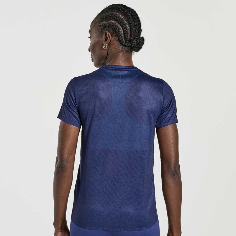 Women's Saucony Elite Short Sleeve T Shirts Navy | SG S91803-N60