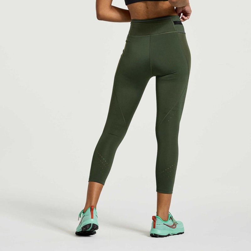 Women's Saucony Explorer Utility Crop Tight Dark Green | SG S10426-B61