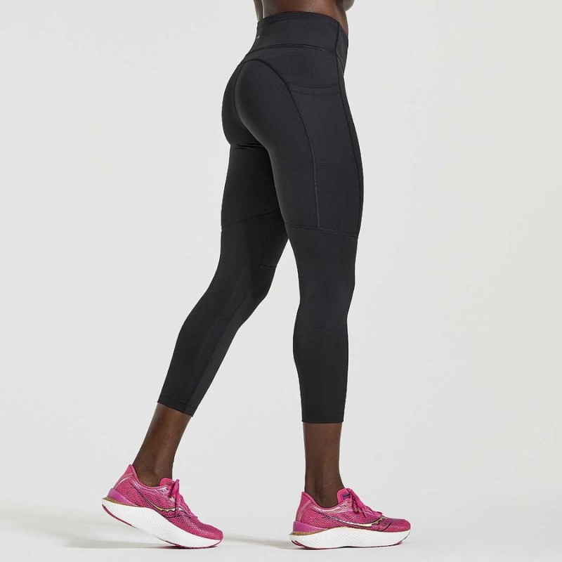 Women's Saucony Fortify Crop Tight Black | SG S30746-N23