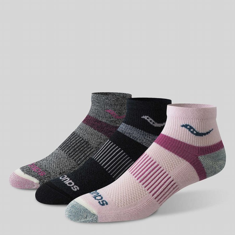 Women\'s Saucony Inferno Merino Wool Blend Quarter 3-Pack Socks Pink | SG S25086-P74