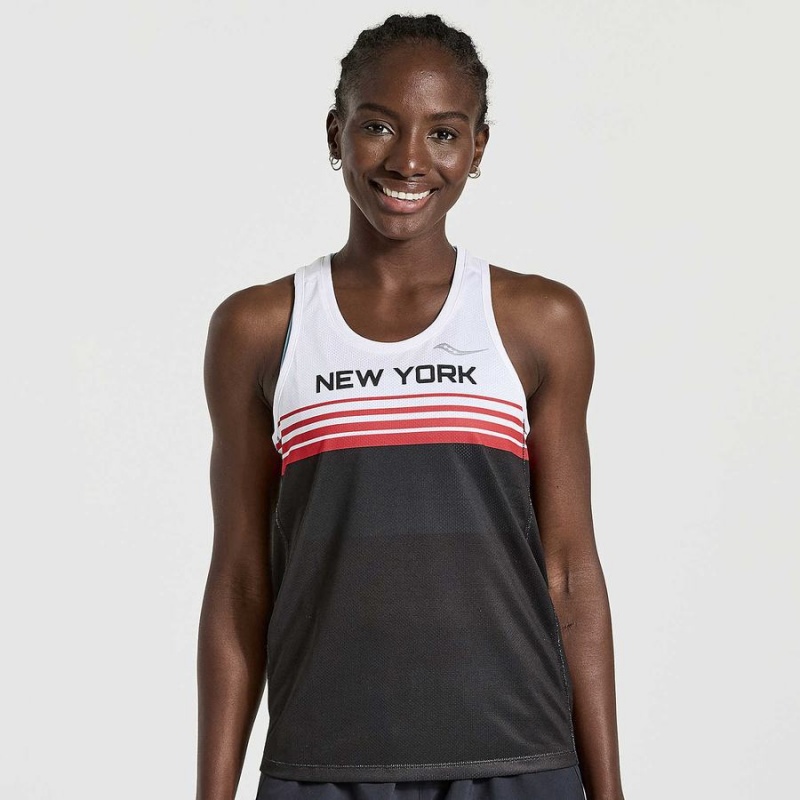 Women\'s Saucony NYC Stopwatch Singlet Tank Top White / Black | SG S23491-L48