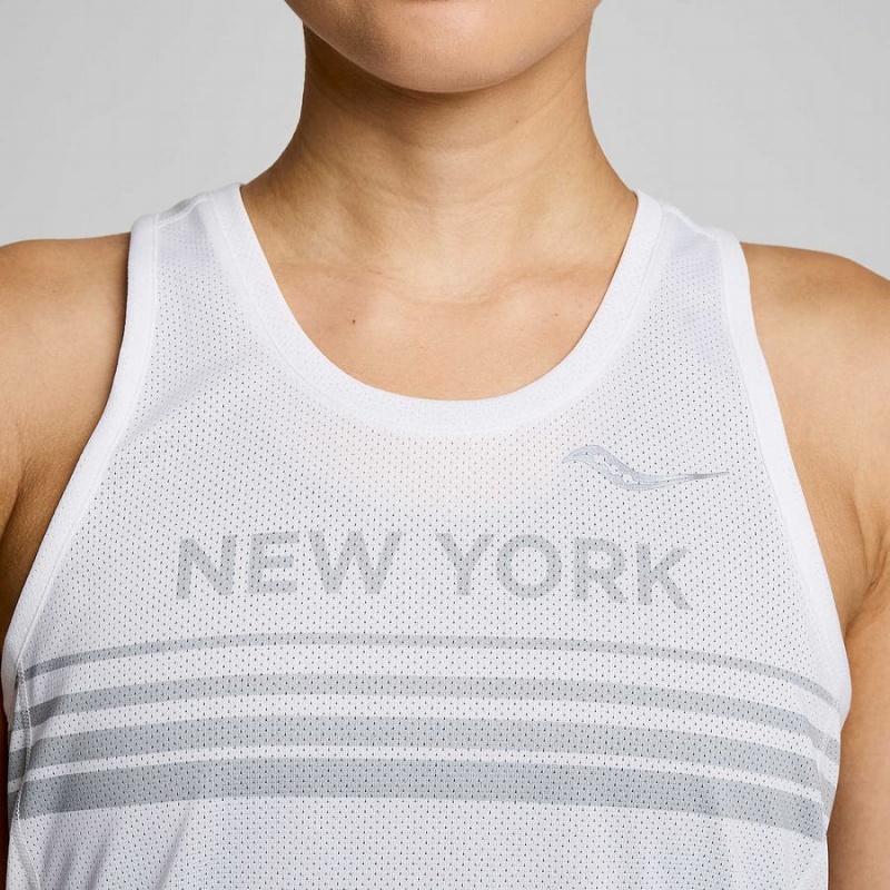 Women's Saucony New York Stopwatch Singlet Tank Top White | SG S78365-X43