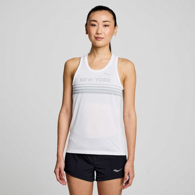 Women\'s Saucony New York Stopwatch Singlet Tank Top White | SG S78365-X43