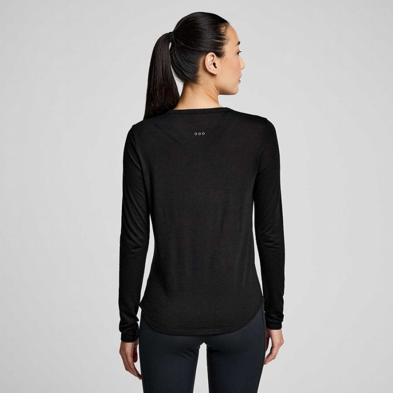 Women's Saucony Peregrine Merino Long Sleeve T Shirts Black | SG S93082-M10