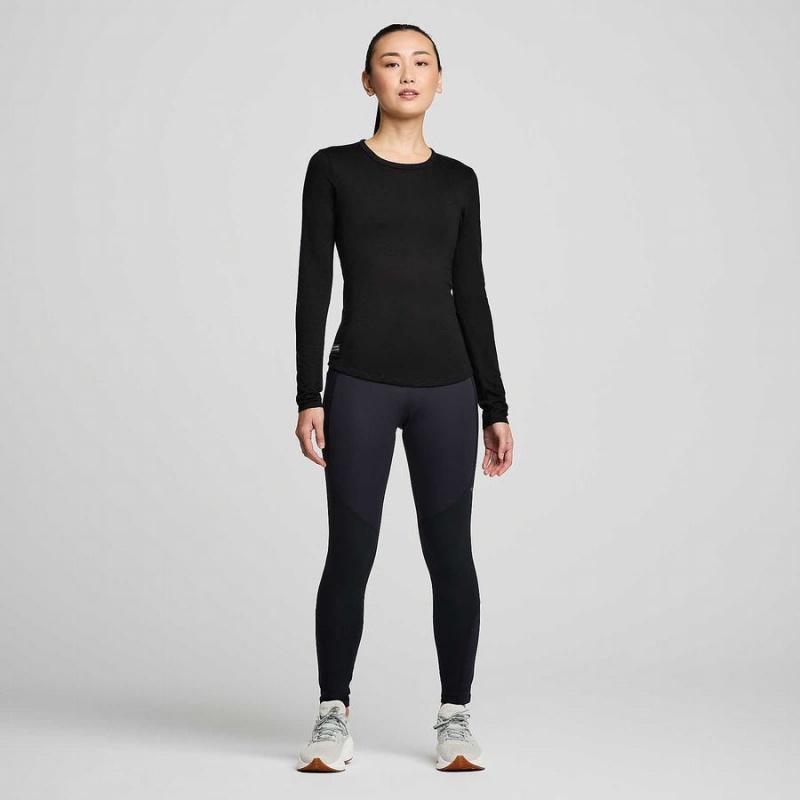 Women's Saucony Peregrine Merino Long Sleeve T Shirts Black | SG S93082-M10