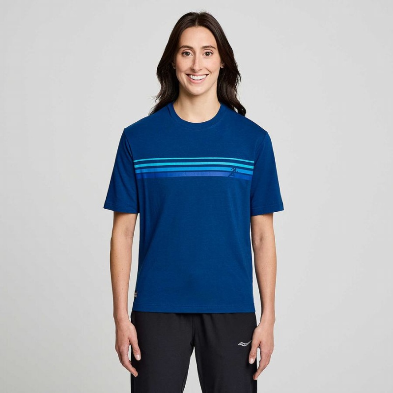 Women's Saucony Recovery Short Sleeve T Shirts Indigo | SG S30695-P49