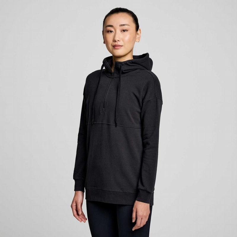 Women\'s Saucony Recovery Zip Tunic Hoodie Black | SG S36912-B37