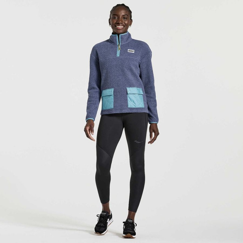 Women's Saucony Rested Sherpa 1/4 Zip Tops Navy | SG S51238-F05