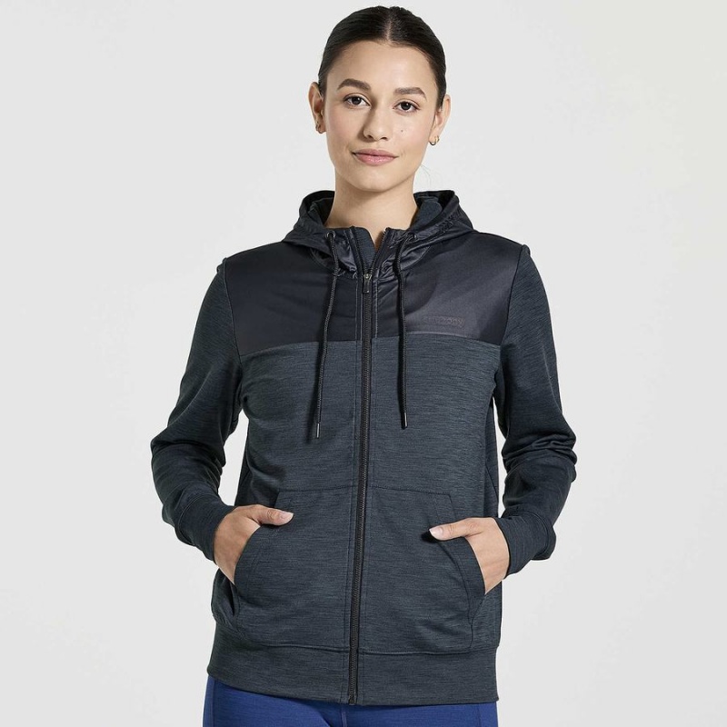 Women\'s Saucony Solstice Zip Hoody Tops Black | SG S58437-H60