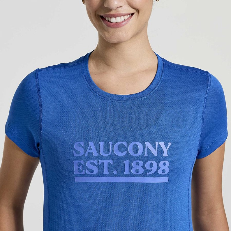 Women's Saucony Stopwatch Graphic Short Sleeve T Shirts Blue | SG S45608-M51