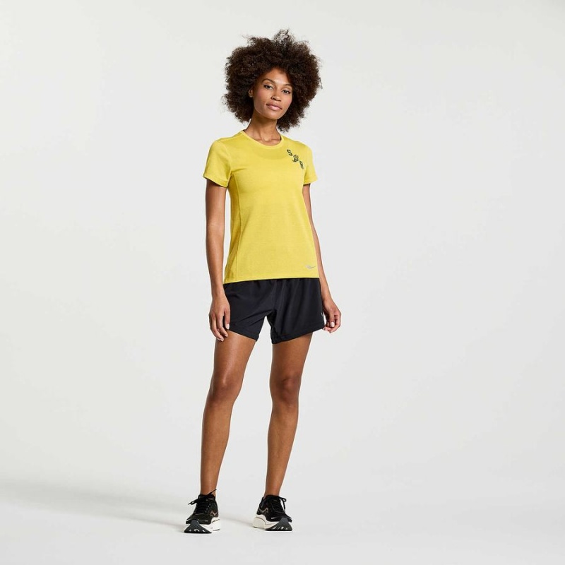 Women's Saucony Stopwatch Graphic Short Sleeve T Shirts Yellow | SG S37510-F56