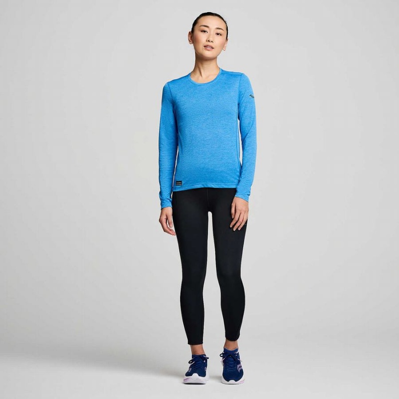 Women's Saucony Stopwatch Long Sleeve T Shirts Blue | SG S54918-N85