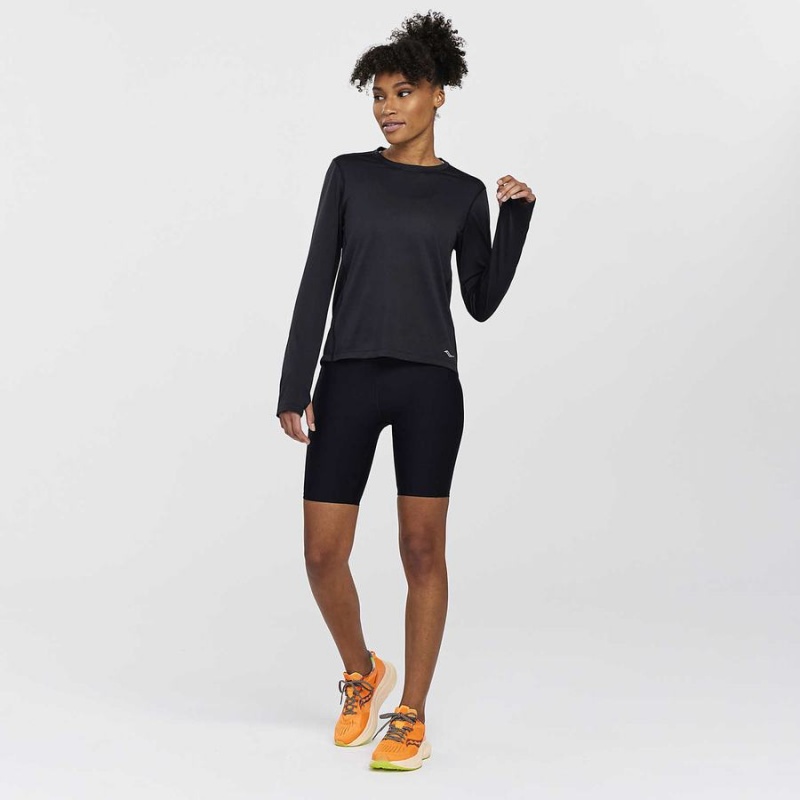 Women's Saucony Stopwatch Long Sleeve T Shirts Black | SG S57829-M10