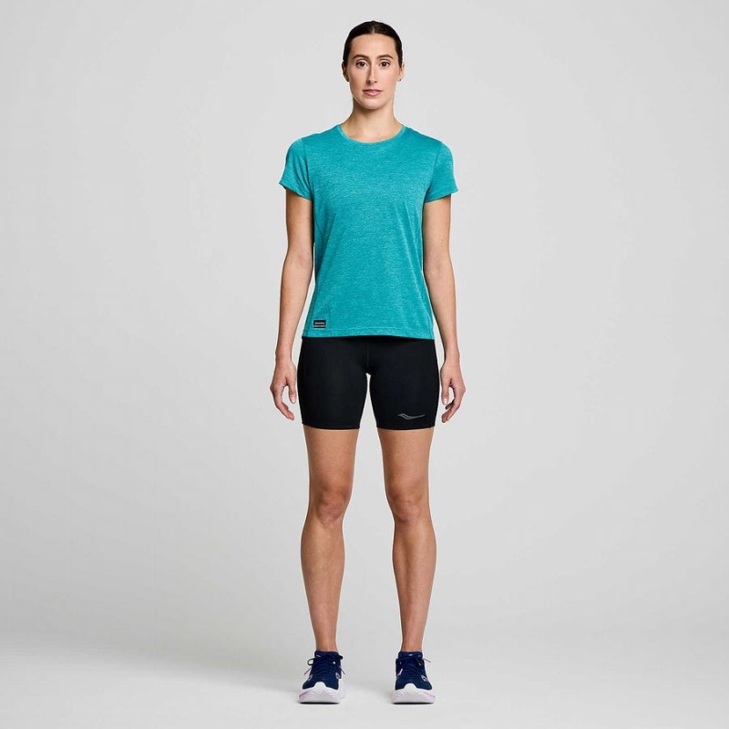 Women's Saucony Stopwatch Short Sleeve T Shirts Turquoise | SG S29186-A86