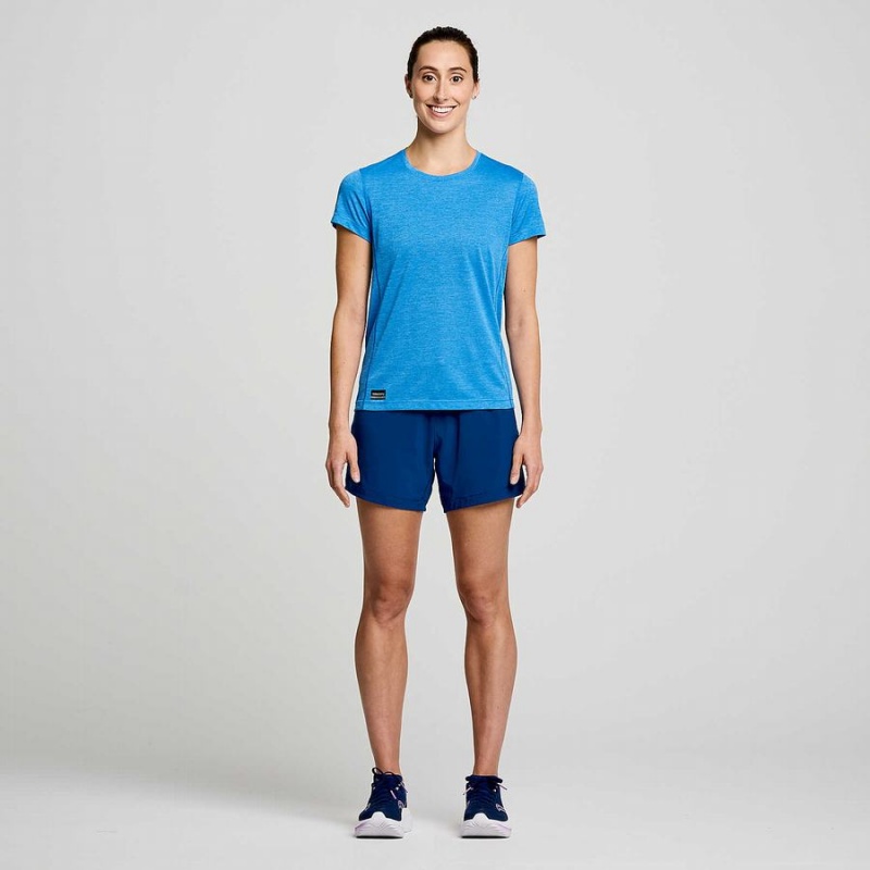 Women's Saucony Stopwatch Short Sleeve T Shirts Blue | SG S89615-S15