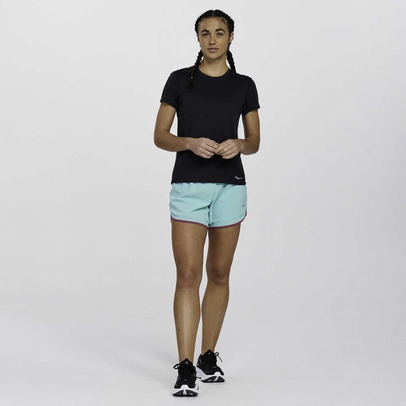 Women's Saucony Stopwatch Short Sleeve T Shirts Black | SG S17248-D13