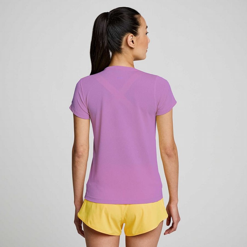 Women's Saucony Stopwatch Short Sleeve T Shirts Purple | SG S93452-G36