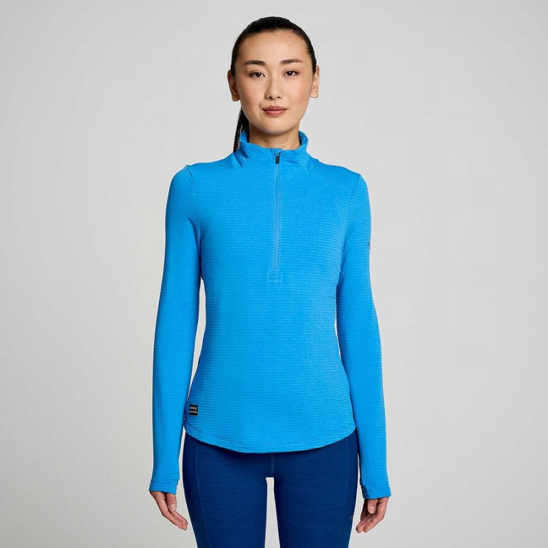 Women\'s Saucony Triumph 3D 1/2 Zip Tops Blue | SG S70659-Y25